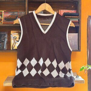 Brown Argyle Sweater Vest Preppy Knit Top